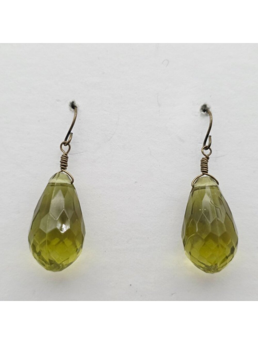 Faceted Teardrop Green Acrylic Dangle Earrings With Wire Hooks